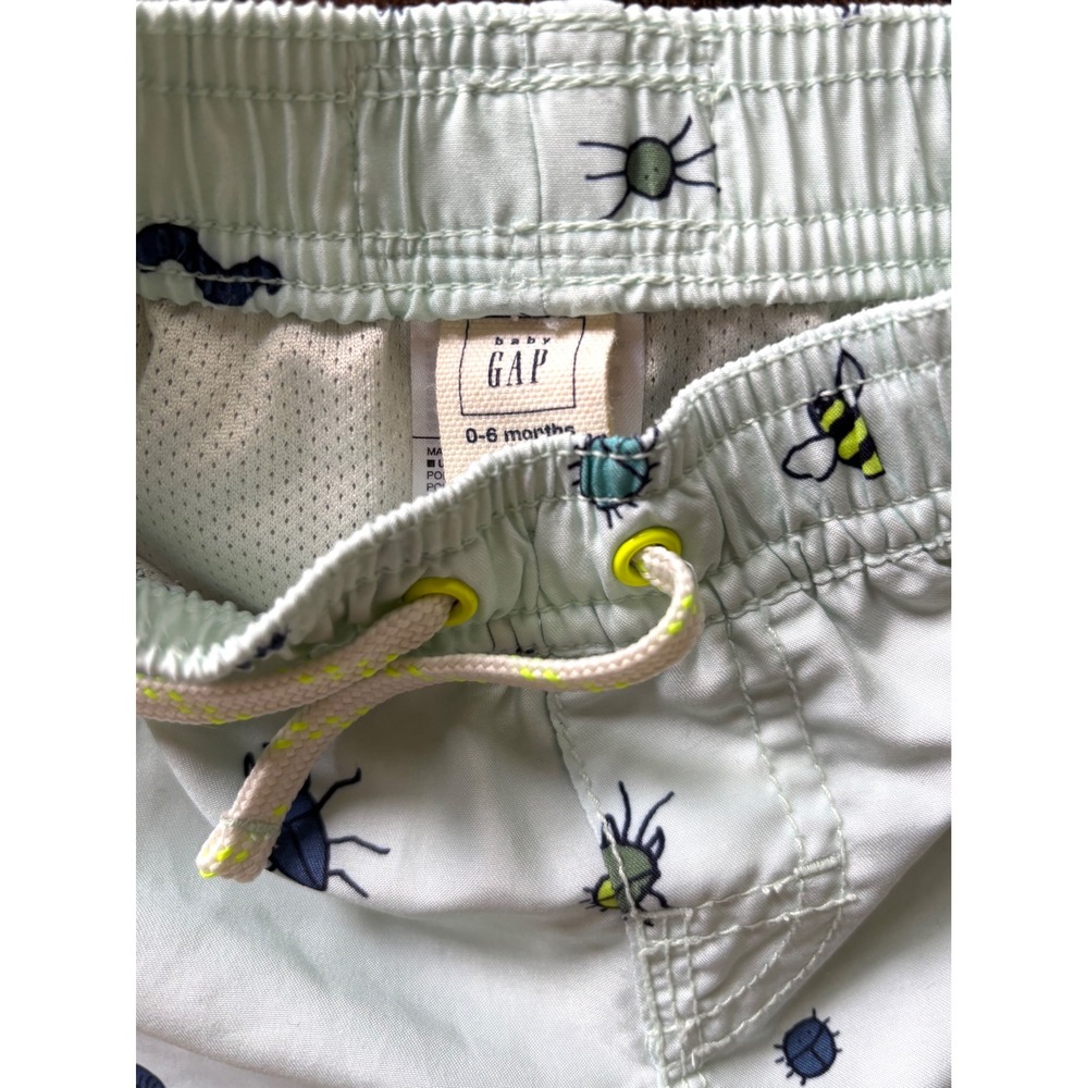 Baby Gap Mint Green Bug Print Swim Trunks Board Shorts 0-6 Months - Picture 3 of 5
